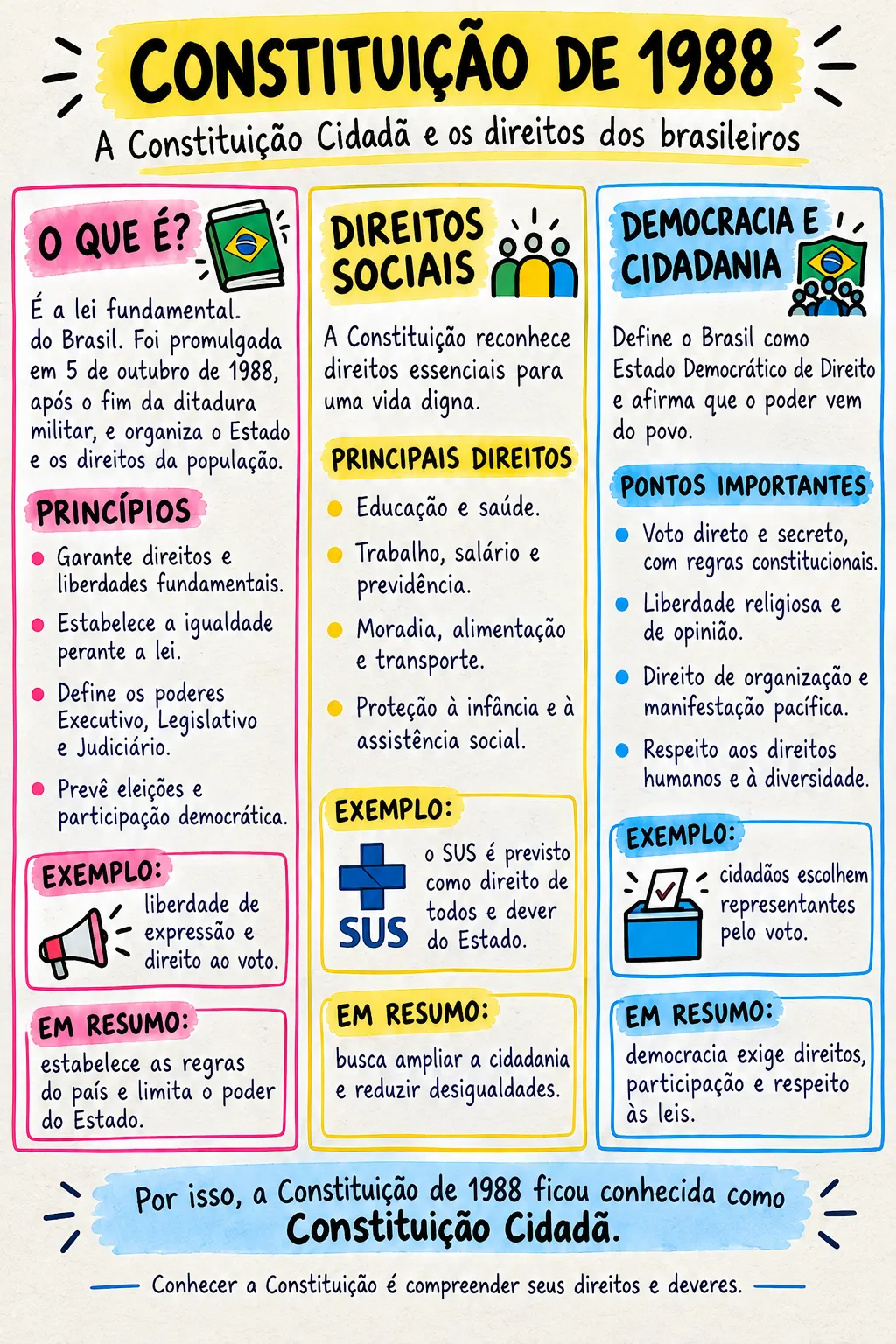 Resumo rápido sobre a constituição de 1988